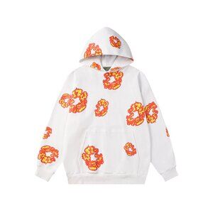 Denim Tears Orange Flower Print White Hoodie